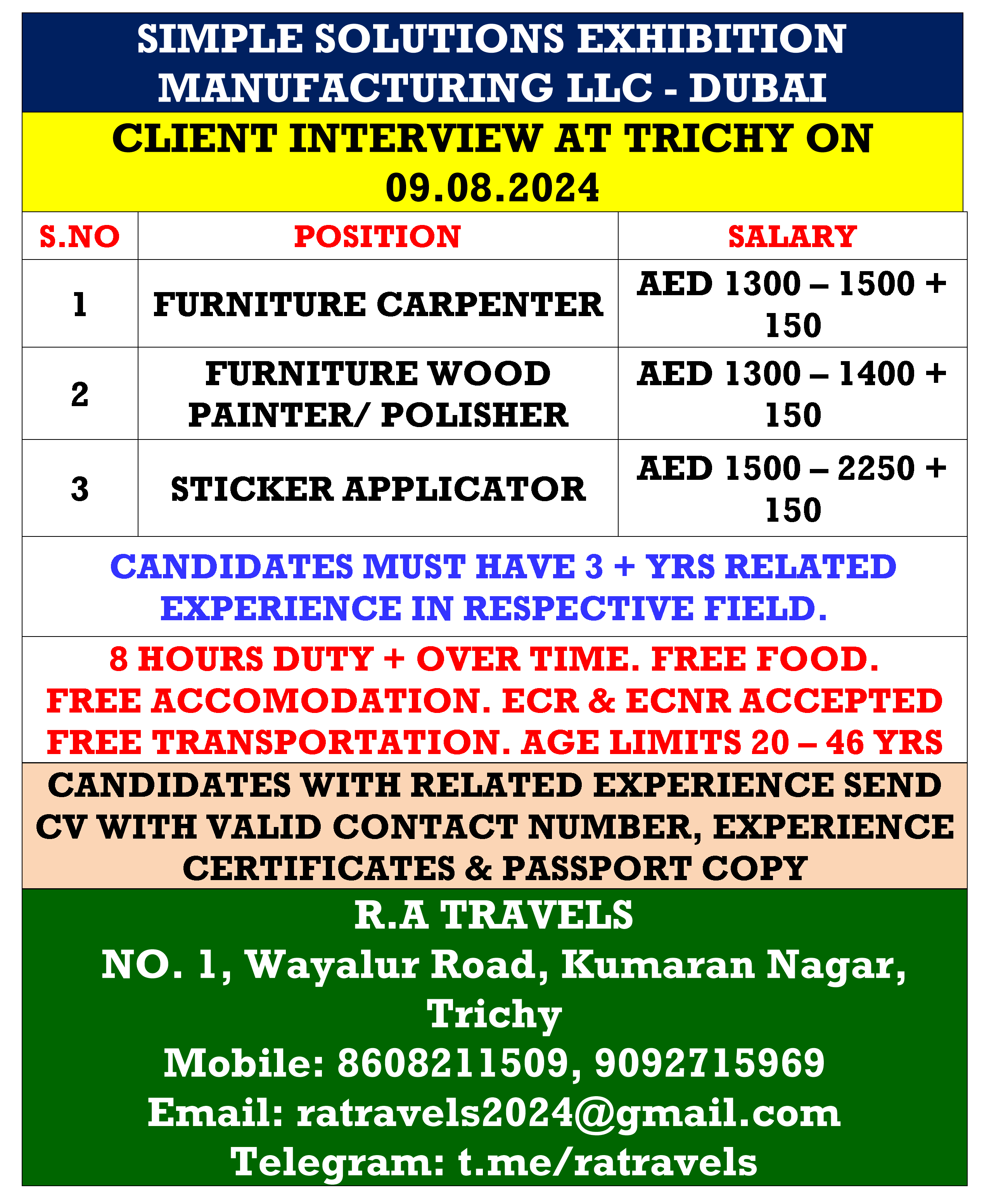 Dubai Simple Solutions Exhibition Manufacturing LLC Hiring 2024