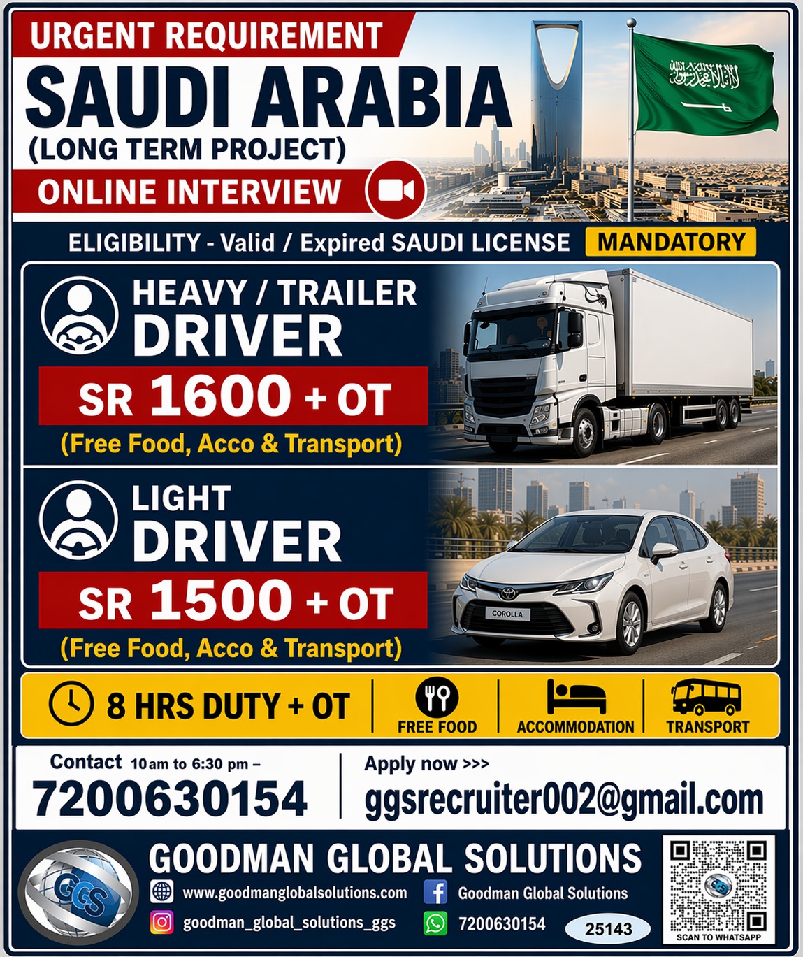 URGENT REQUIREMENT -SAUDI  ARABIA – LONG TERM ONLINE  INTERVIEW – CV SHORTLISTING IN CHENNAI