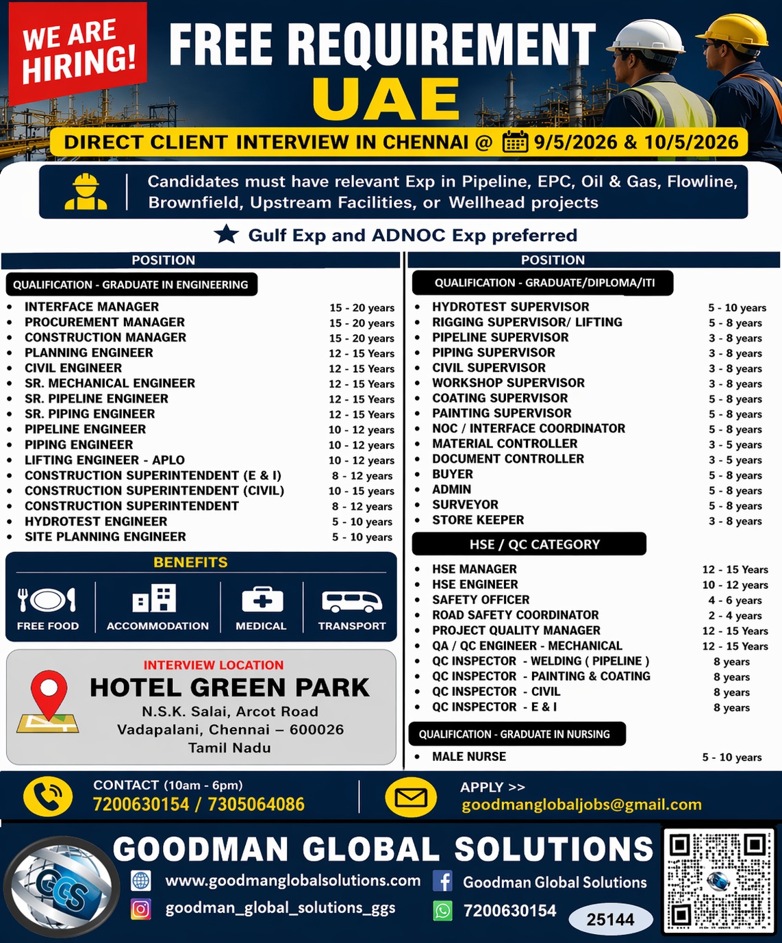 FREE REQUIREMENT -UAE – LONG TERM DIRECT CLIENT  INTERVIEW IN CHENNAI @ 09-05-2026 & 10-05-2026