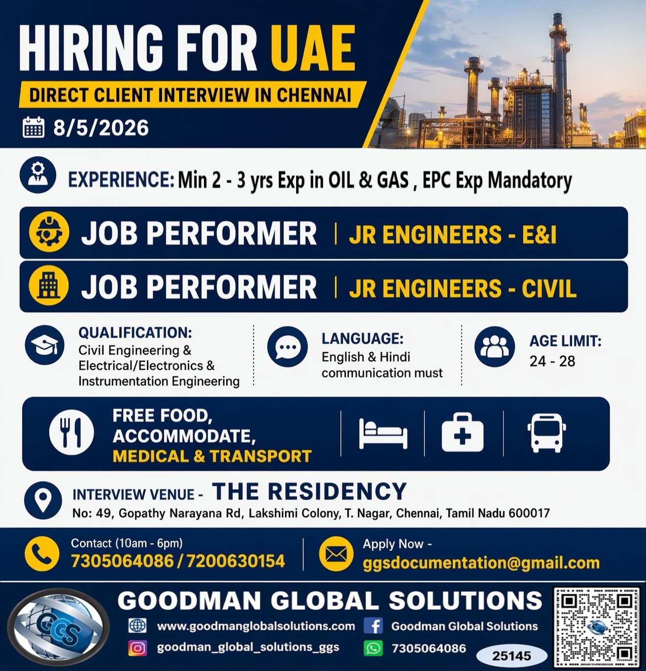 FREE REQUIREMENT -UAE – LONG TERM DIRECT CLIENT INTERVIEW IN CHENNAI @ 08-05-2026