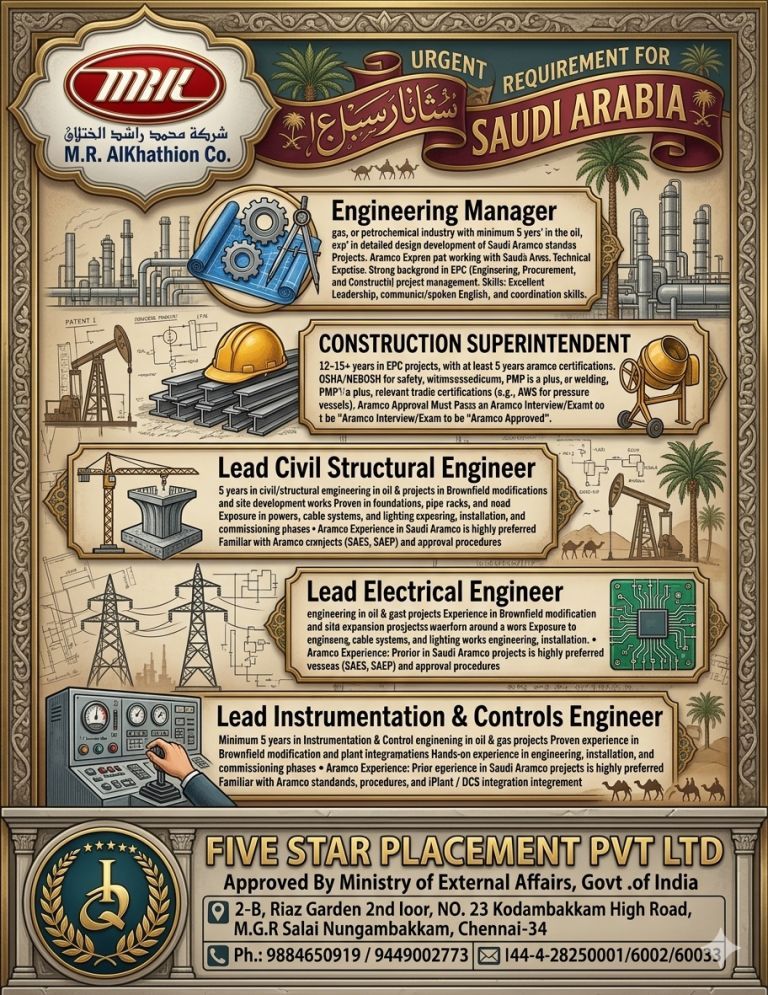 URGENT REQUIREMENT FOR SAUDI ARABIA