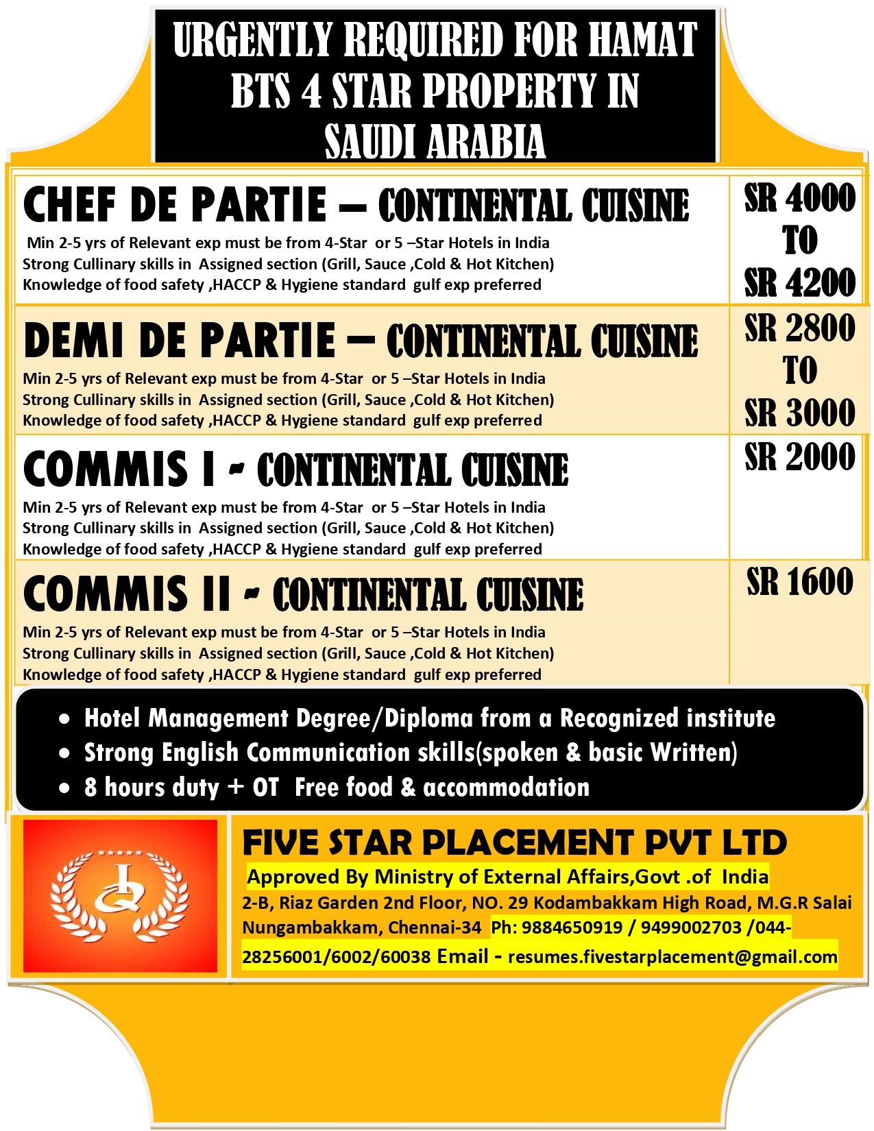 URGENT REQUIREMENT FOR SAUDI ARABIA