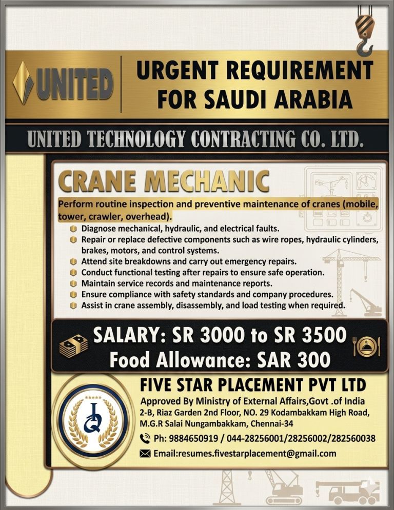 URGENT REQUIREMENT FOR SAUDI ARABIA