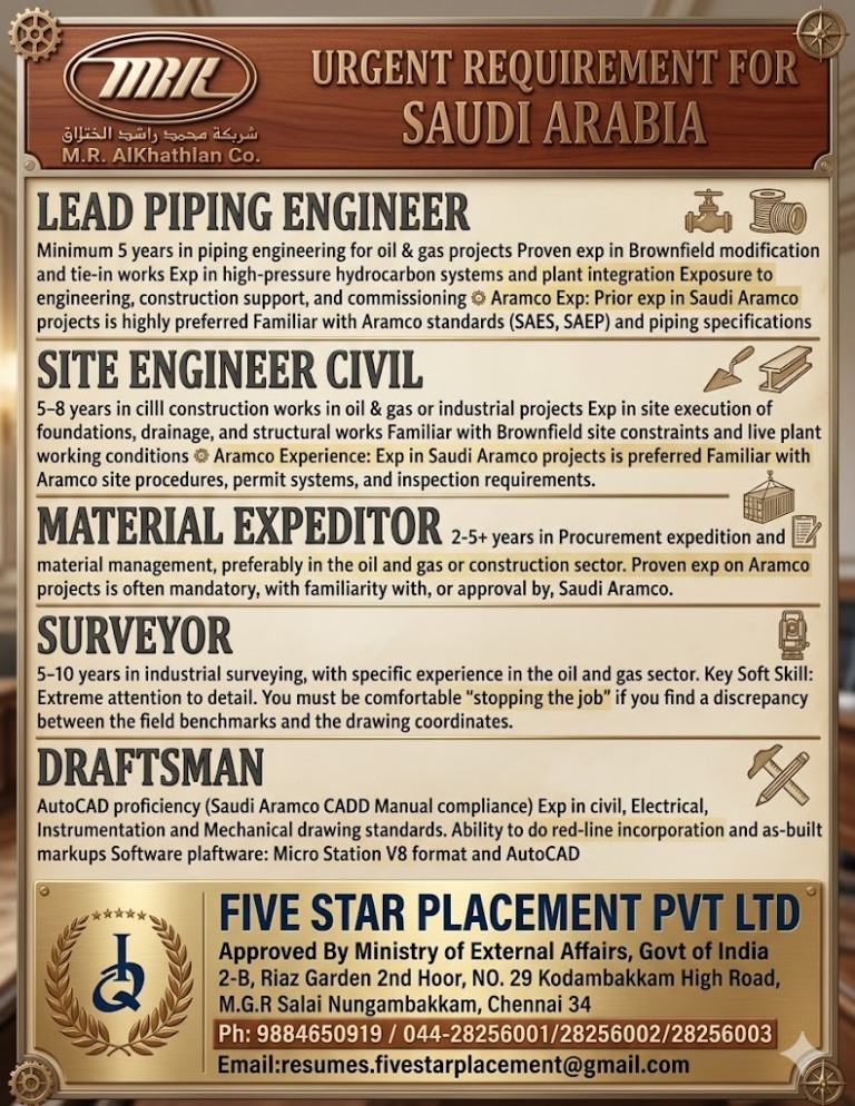 URGENT REQUIREMENT FOR SAUDI ARABIA