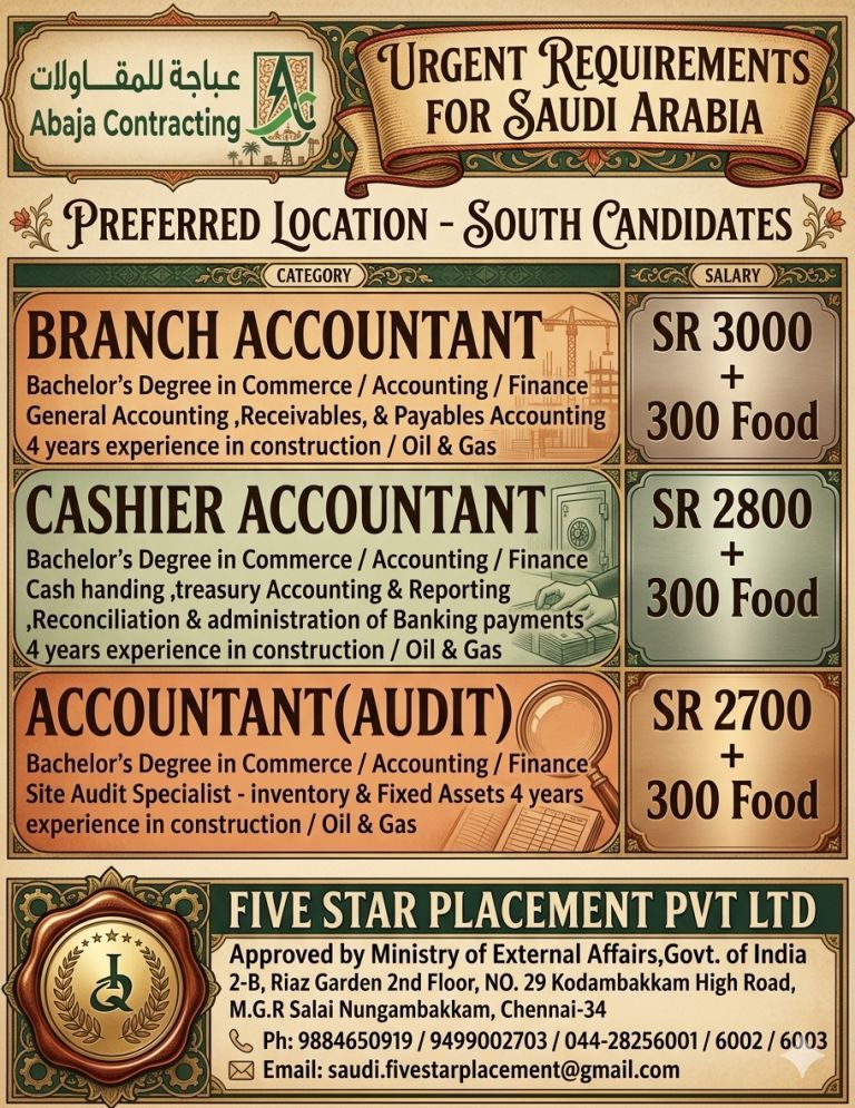 URGENT REQUIREMENT FOR SAUDI ARABIA