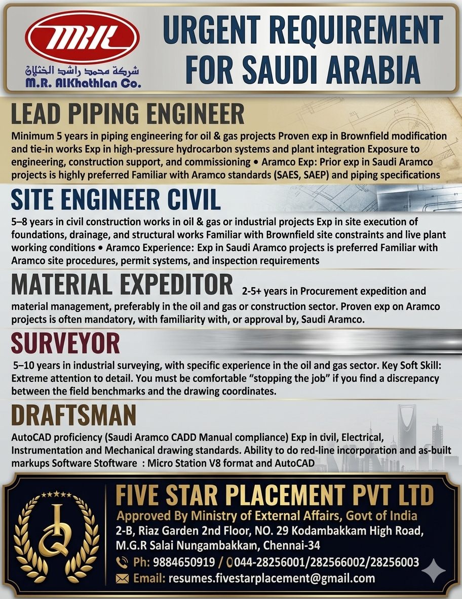URGENT REQUIREMENT FOR SAUDI ARABIA