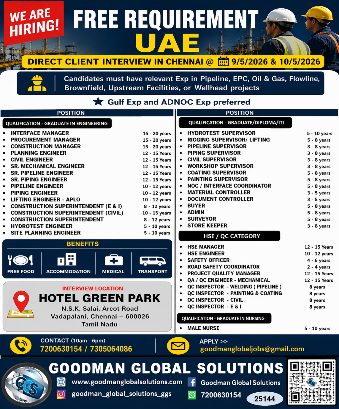 FREE REQUIREMENT -UAE – LONG TERM DIRECT CLIENT INTERVIEW IN CHENNAI @ 09-05-2026 & 10-05-2026