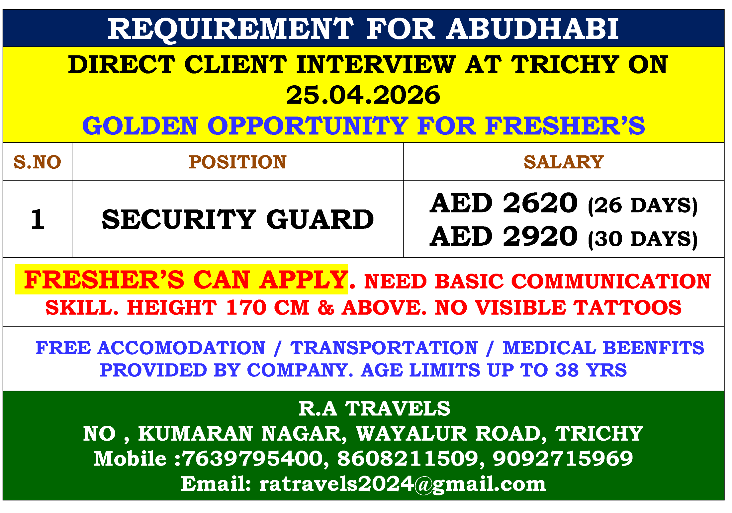 REQUIREMENT FOR ABUDHABI