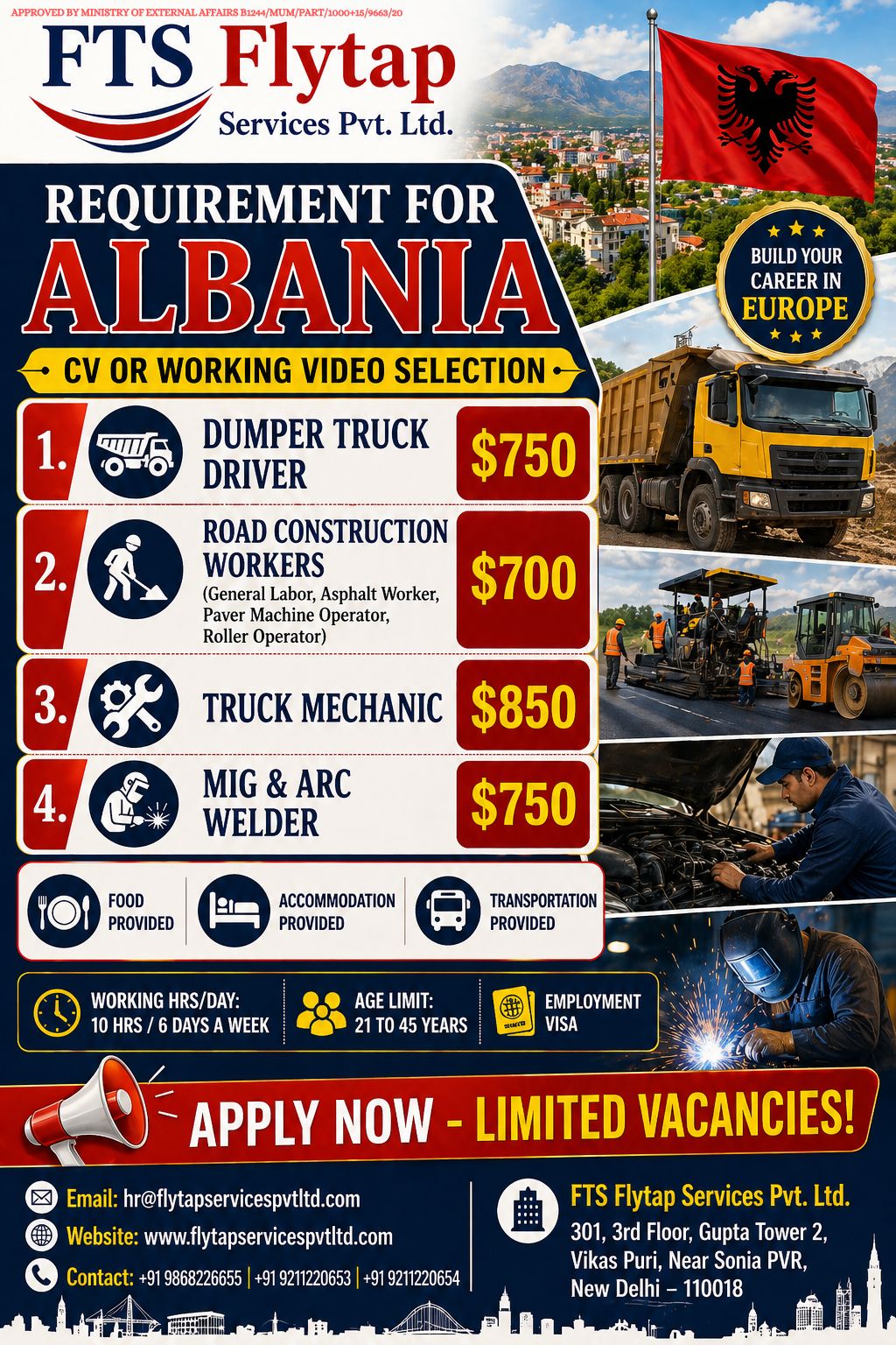 🚨 Immediate Hiring for Albania – Construction & Technical Jobs 🇦🇱