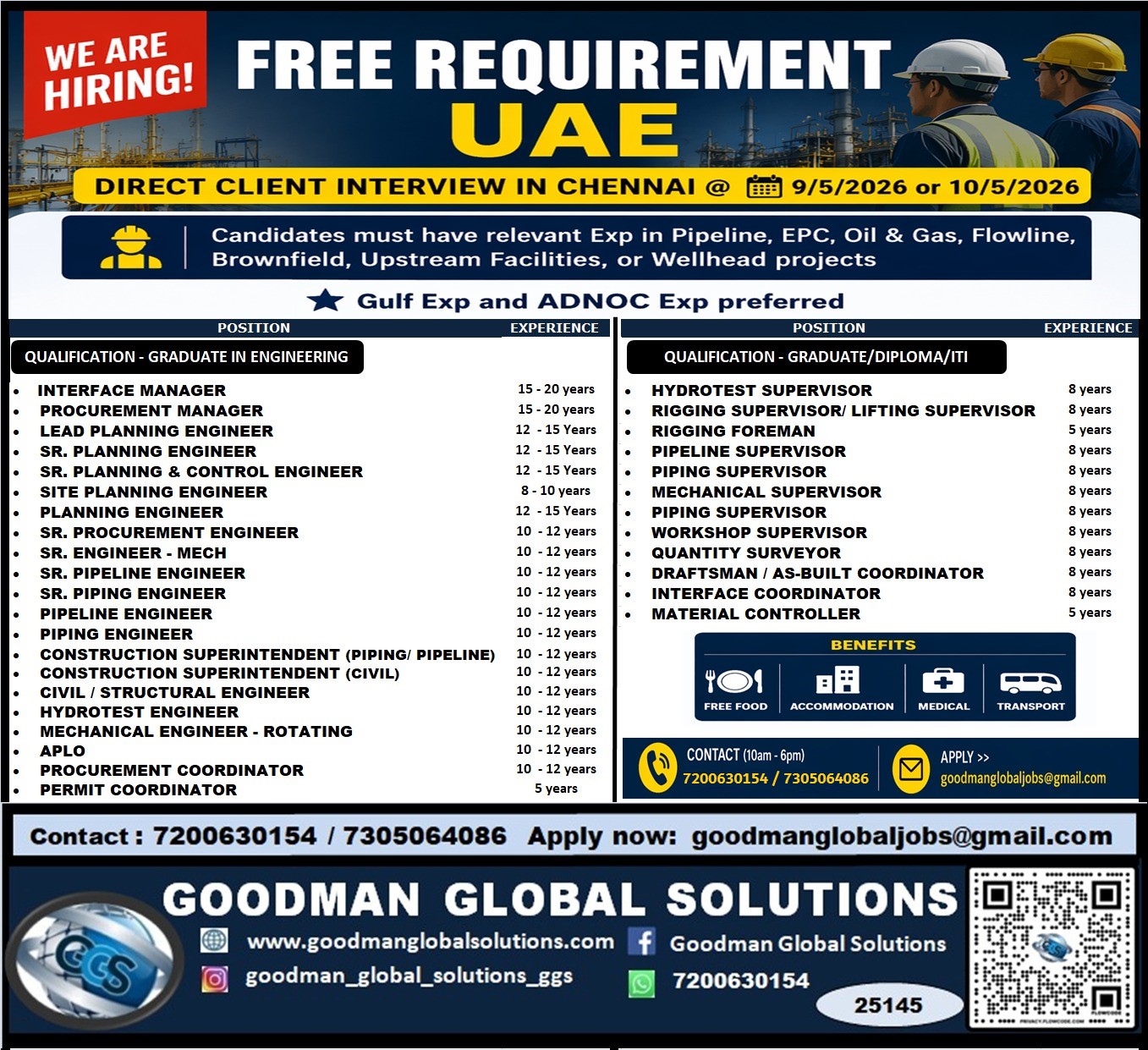 FREE REQUIREMENT -UAE – LONG TERM DIRECT CLIENT  INTERVIEW IN CHENNAI @ 09-05-2026 or 10-05-2026