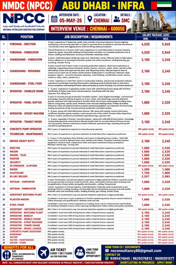 LEADING NATIONAL PETROLEUM CONSTRUCTION COMPANY REQUIREMENT ABU DHABI