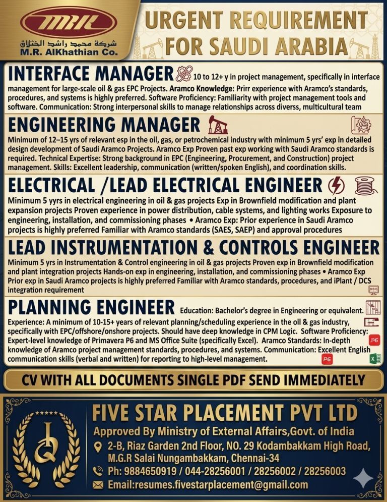 URGENT REQUIREMENT FOR SAUDI ARABIA