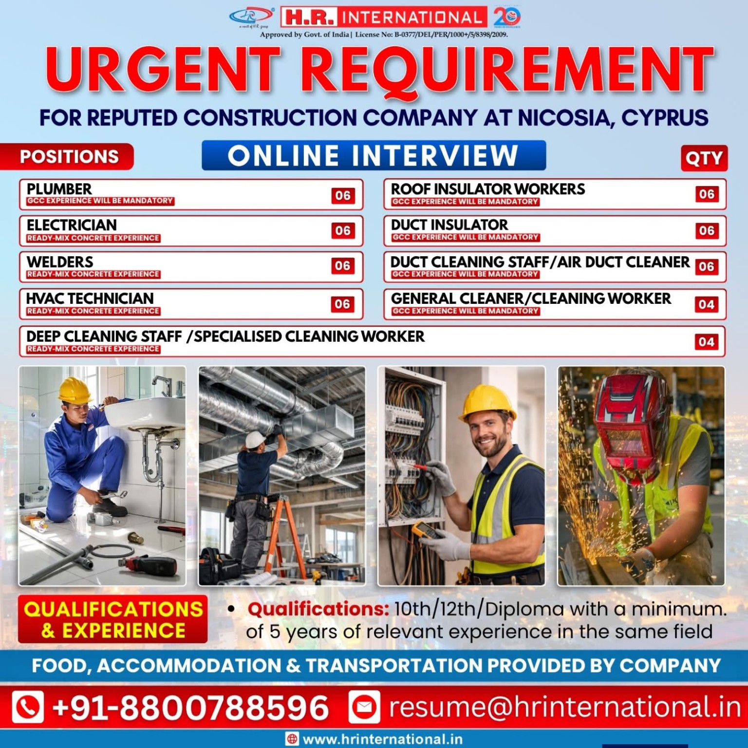 🚨 Cyprus Job Vacancy 2026 | Urgent Hiring for Plumber, Electrician, Welder & More | Online Interview | Apply Now