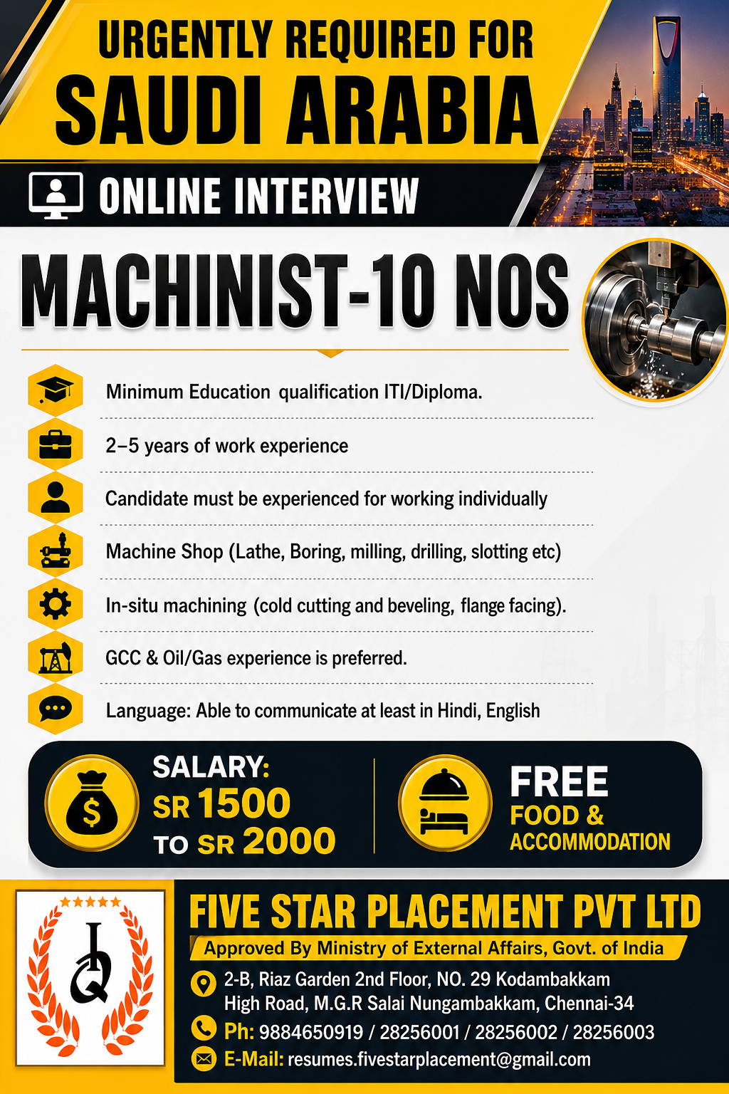 URGENT REQUIREMENT FOR SAUDI ARABIA