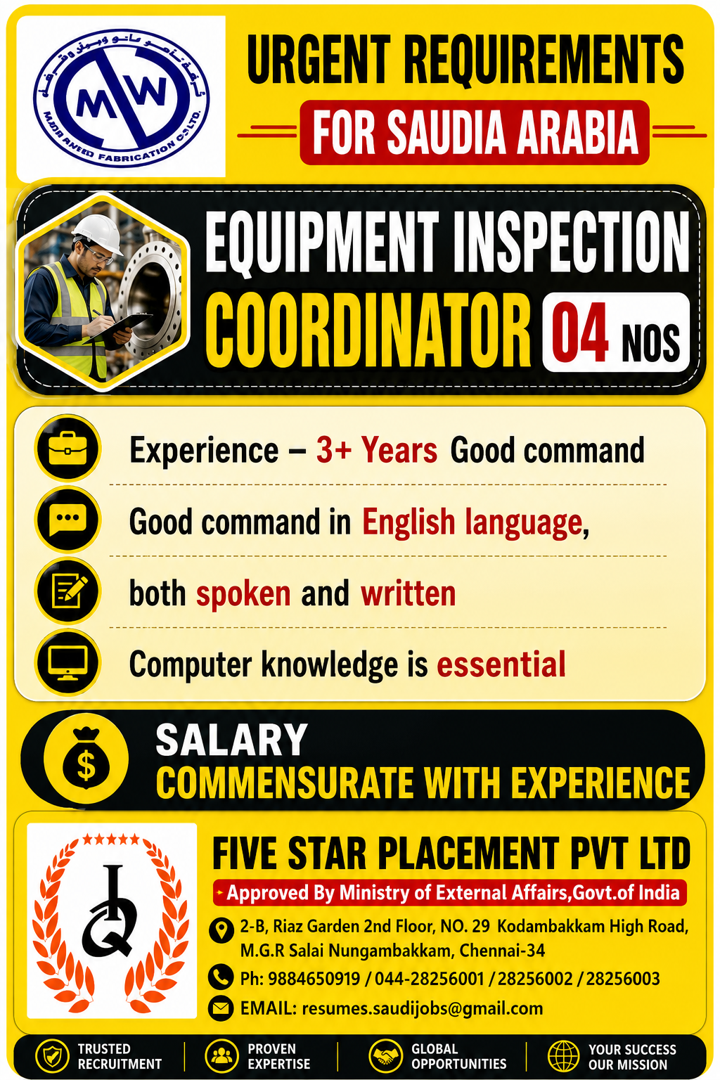 URGENT REQUIREMENT FOR SAUDI ARABIA