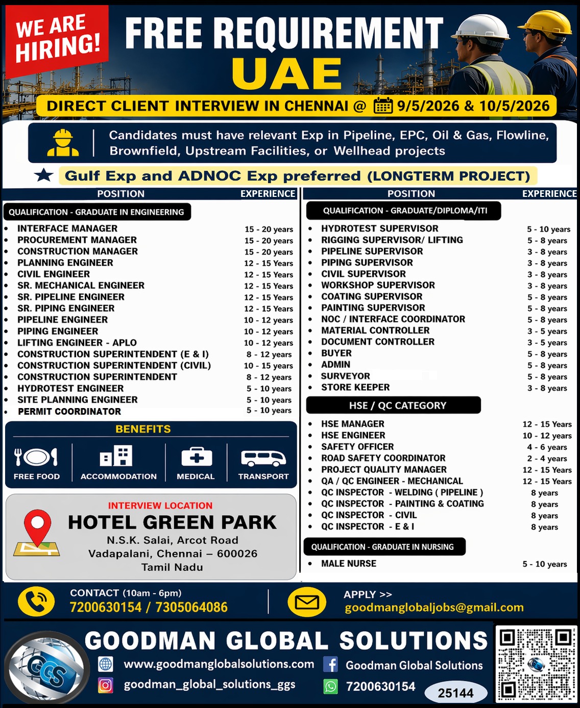 FREE REQUIREMENT -UAE – LONG TERM DIRECT CLIENT  INTERVIEW IN CHENNAI @ 09-05-2026 & 10-05-2026