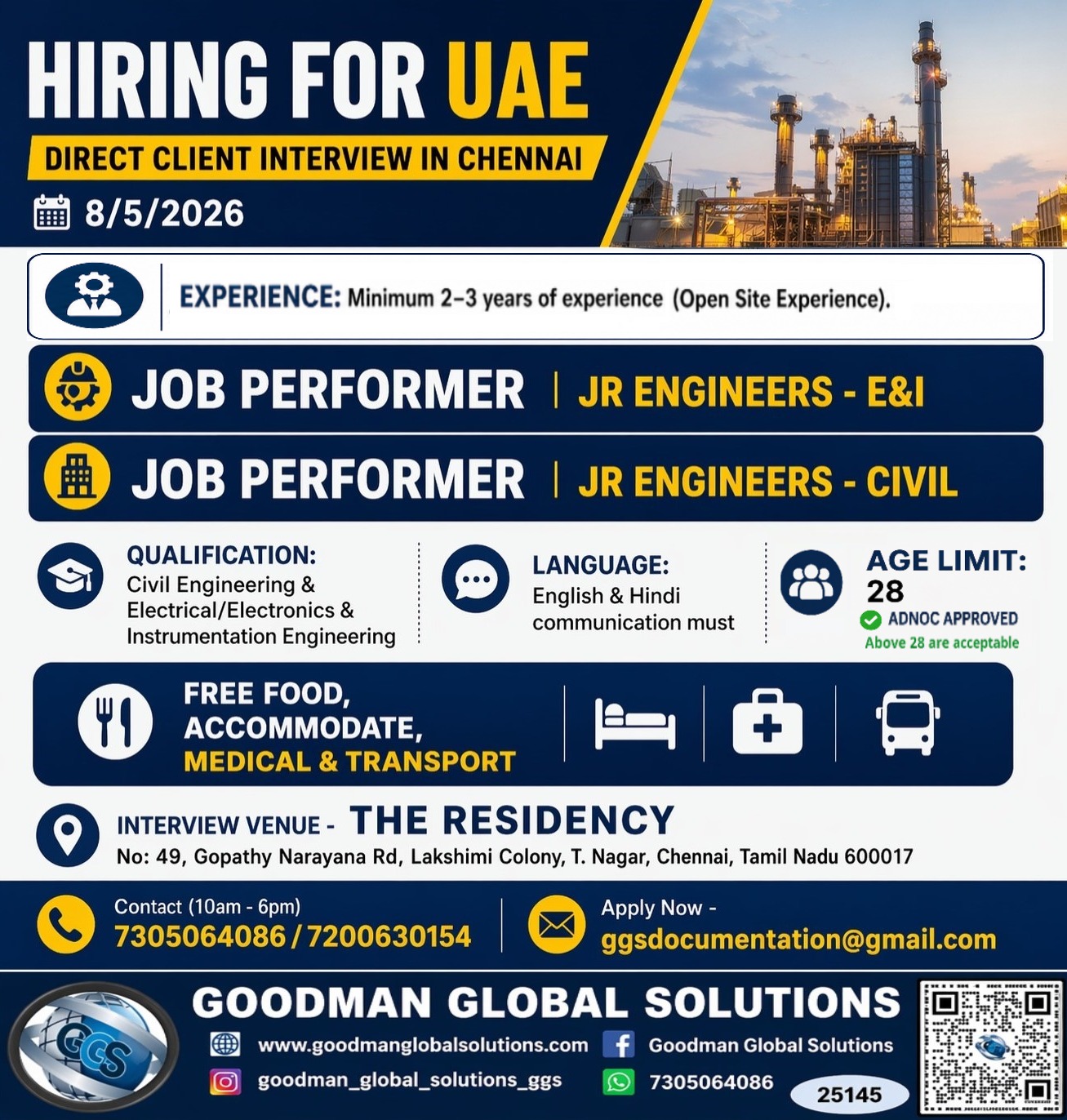 HIRING FOR UAE – LONG TERM DIRECT CLIENT  INTERVIEW IN CHENNAI @ 08-05-2026 