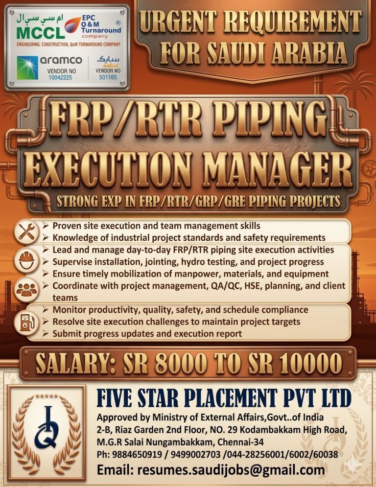 URGENT REQUIREMENT FOR SAUDI ARABIA