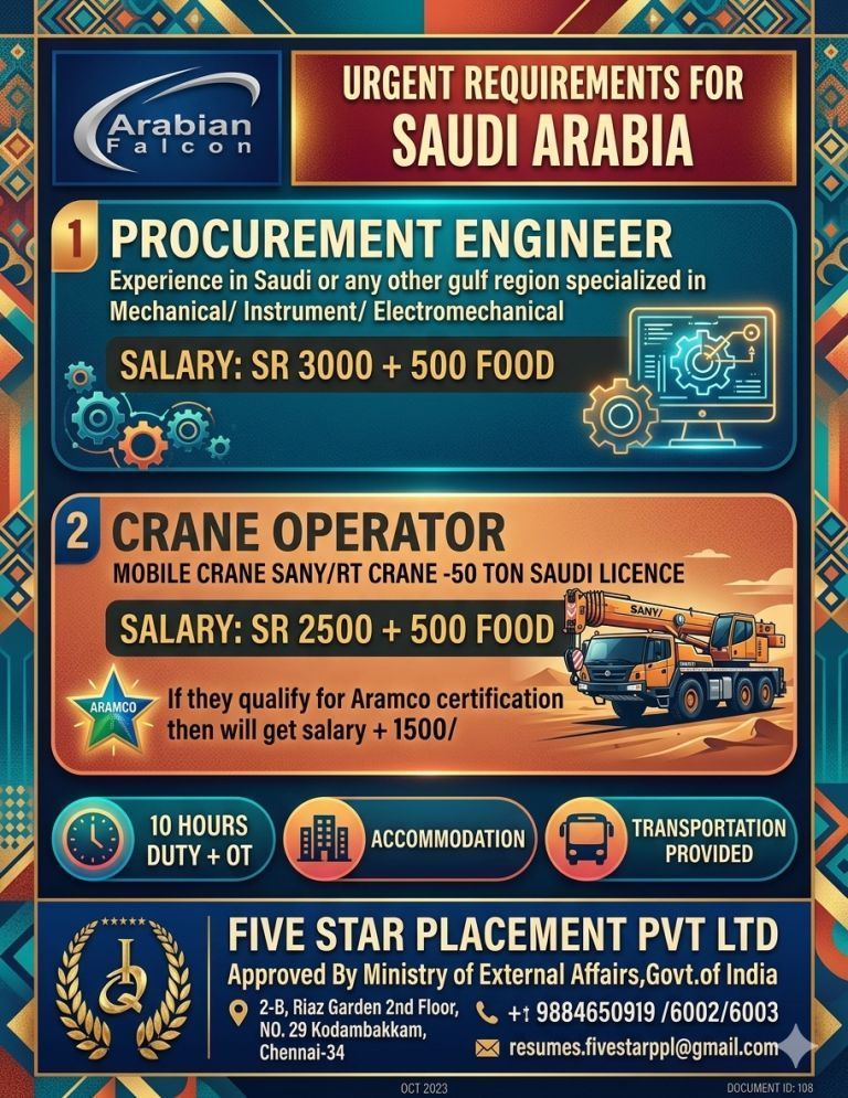 URGENT REQUIREMENT FOR SAUDI ARABIA