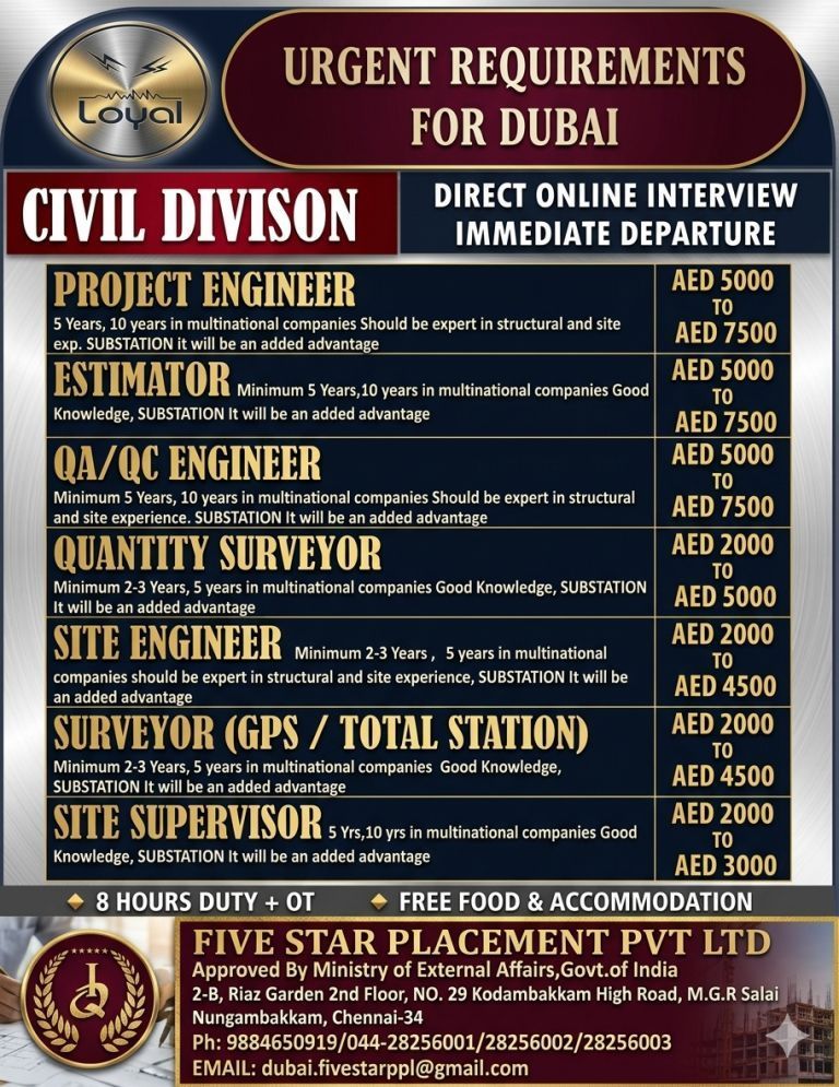 URGENT REQUIREMENT FOR DUBAI – CIVIL DIVISON