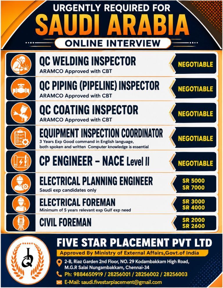 URGENT REQUIREMENT FOR SAUDI ARABIA