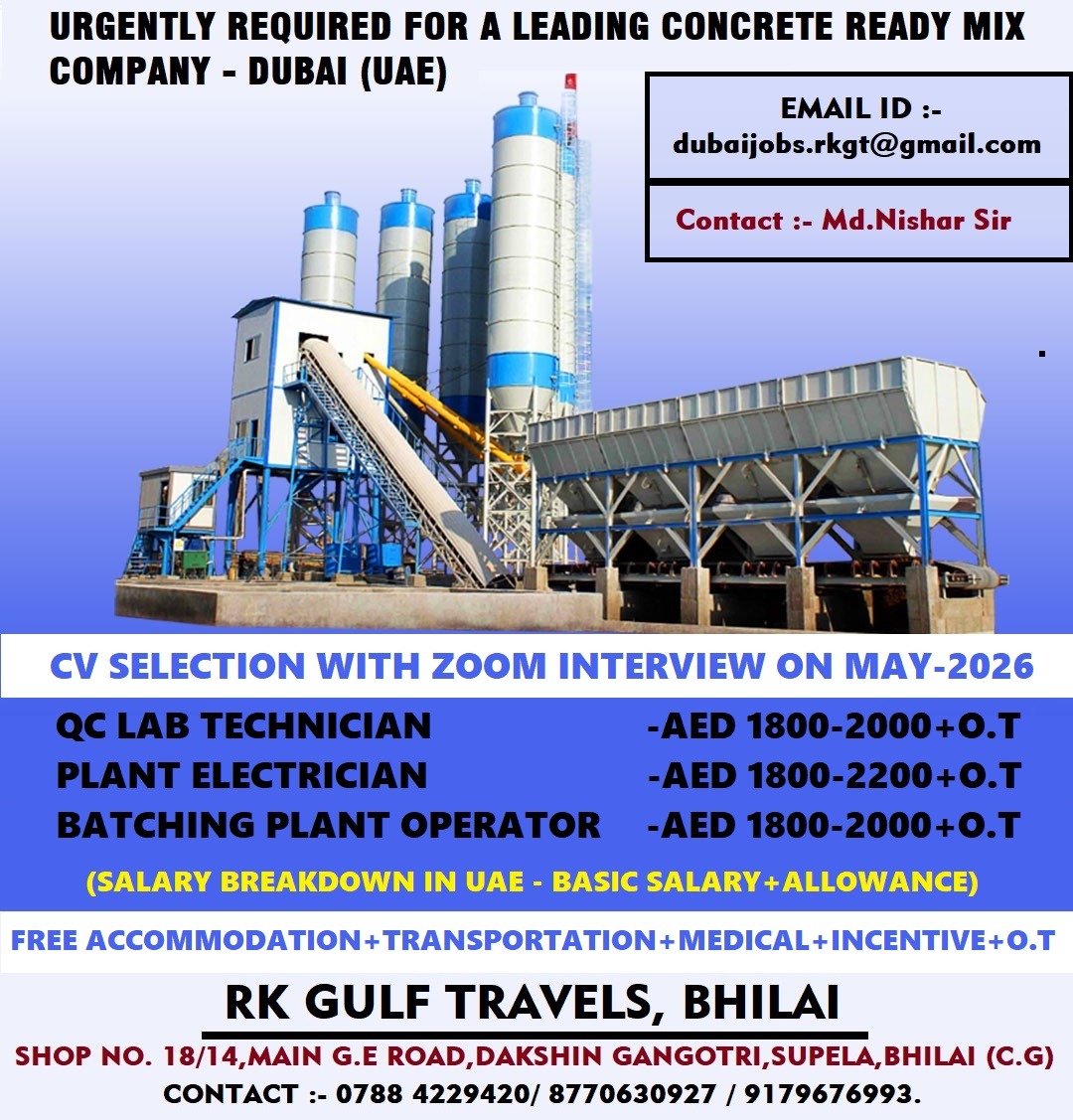 HIRING FOR A LEADING CONCRETE READY MIX COMPANY – DUBAI – UAE.
