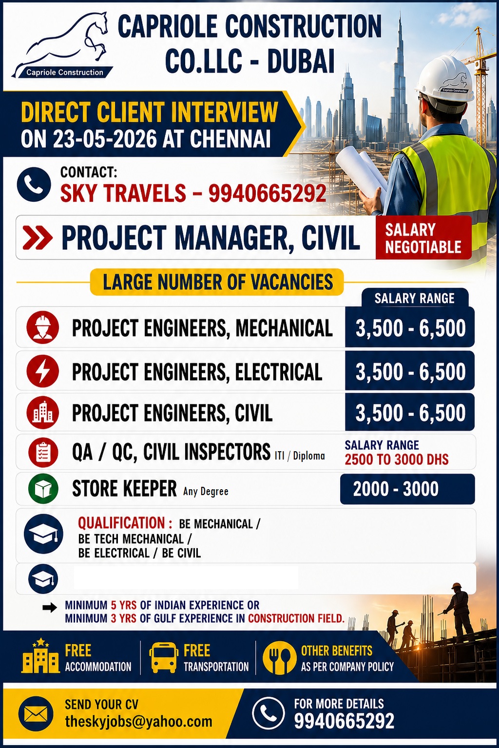 Urgently Required For Leading Company – Dubai.