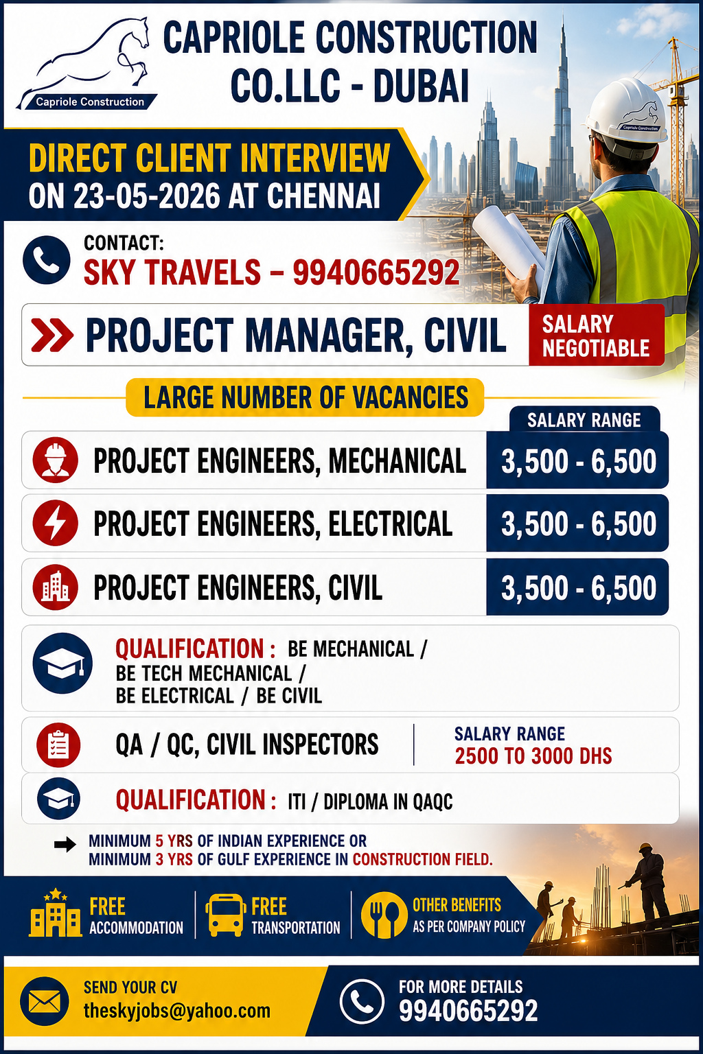 Urgently Required For Leading Company – Dubai.