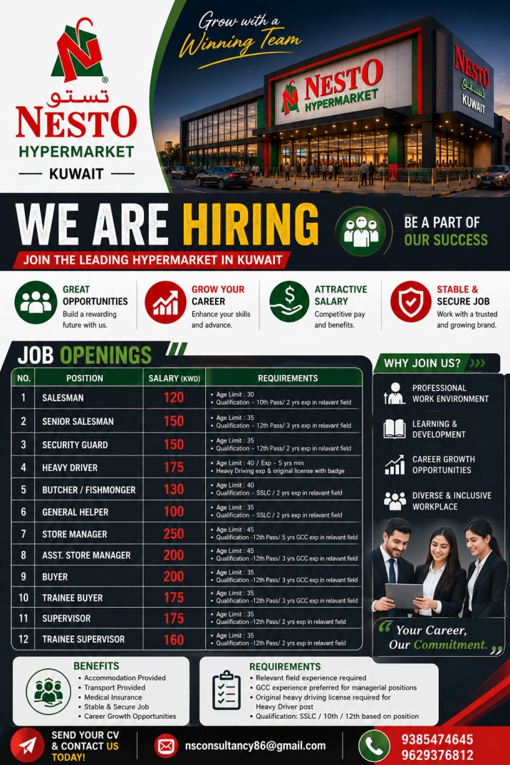 NESTO HYPERMARKET JOB OPENING KUWAIT