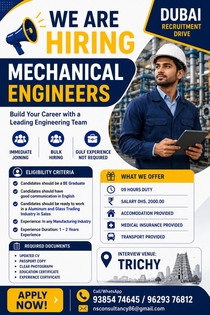 **Urgent Dubai Engineering Jobs 2026 | Mechanical Engineers Hiring for Sales & Manufacturing Industry**
