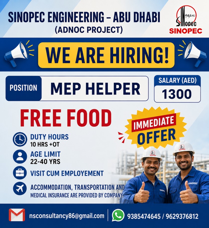 **Urgent Abu Dhabi ADNOC Project Jobs 2026 | MEP Helpers Hiring with Immediate Offer**