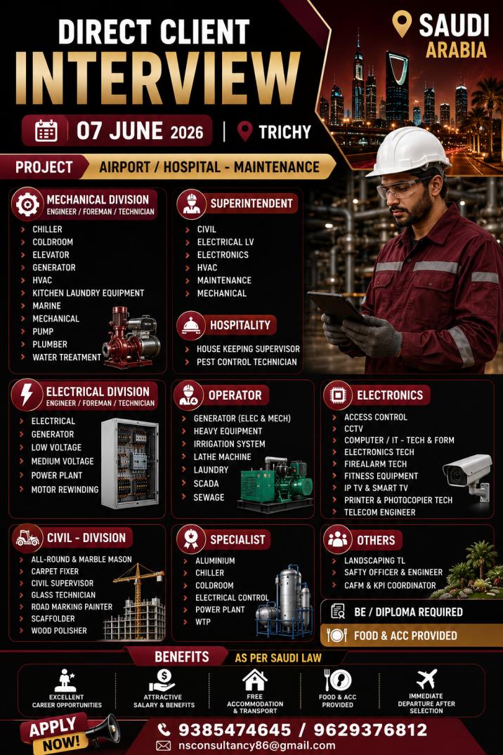 **Urgent Saudi Arabia Maintenance Jobs 2026 | Engineers, Technicians, Supervisors & Operators Hiring**