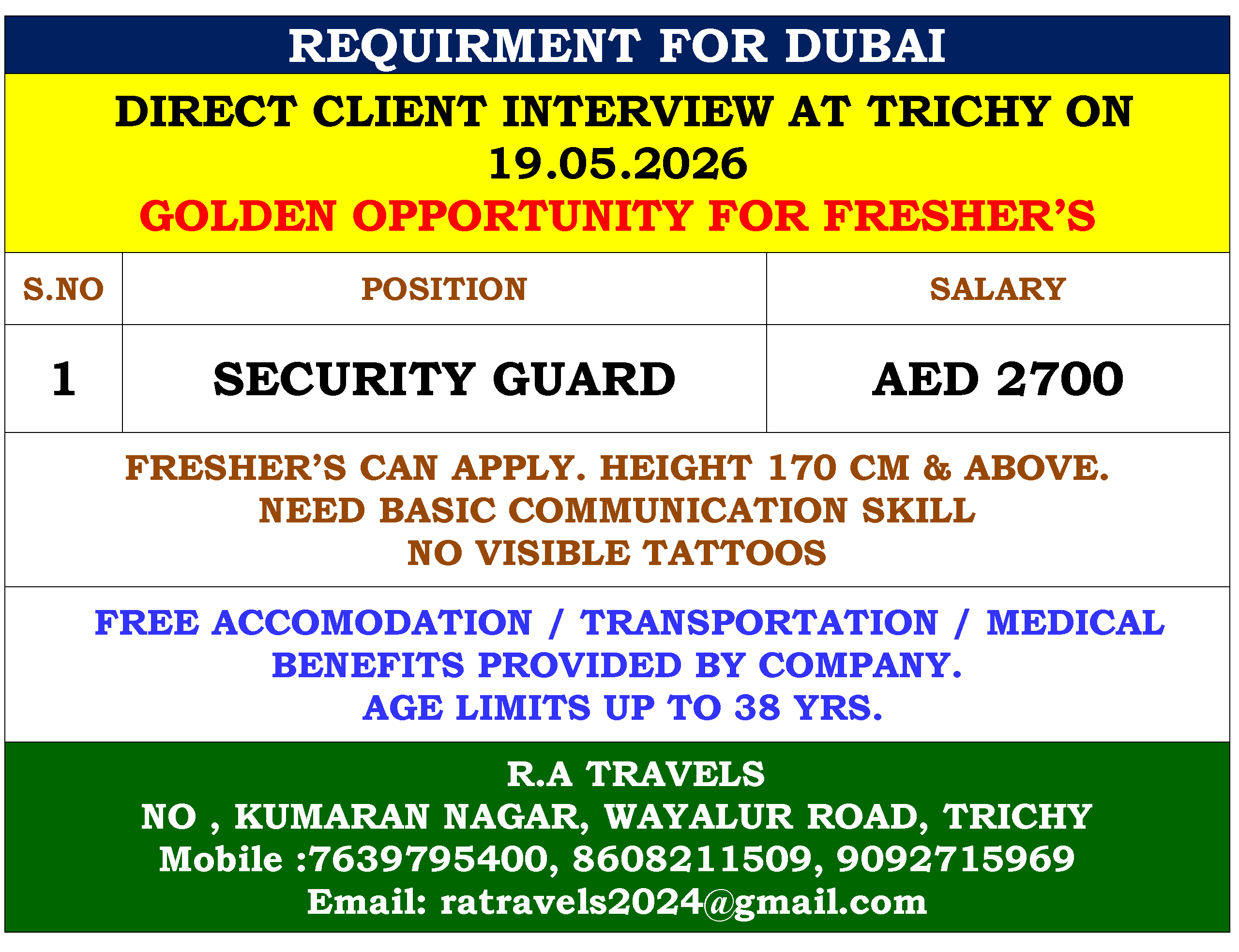 REQUIRMENT FOR DUBAI