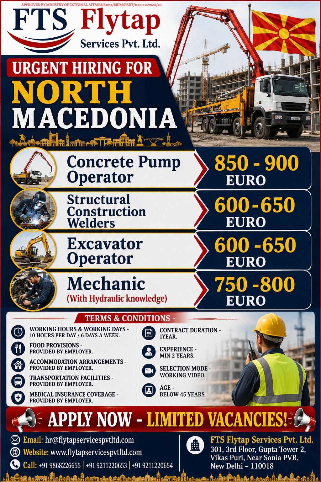🚨 Urgent Hiring for North Macedonia 🇲🇰 FLYTAP SERVICES PVT. LTD. CV or Video Selection