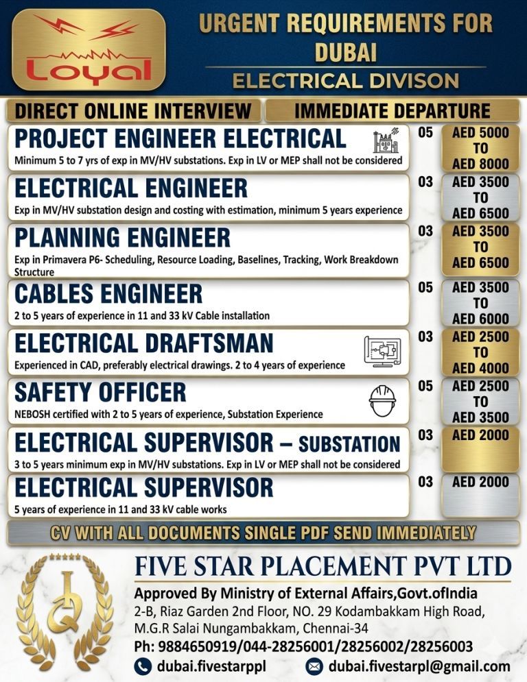 URGENT REQUIREMENT FOR DUBAI