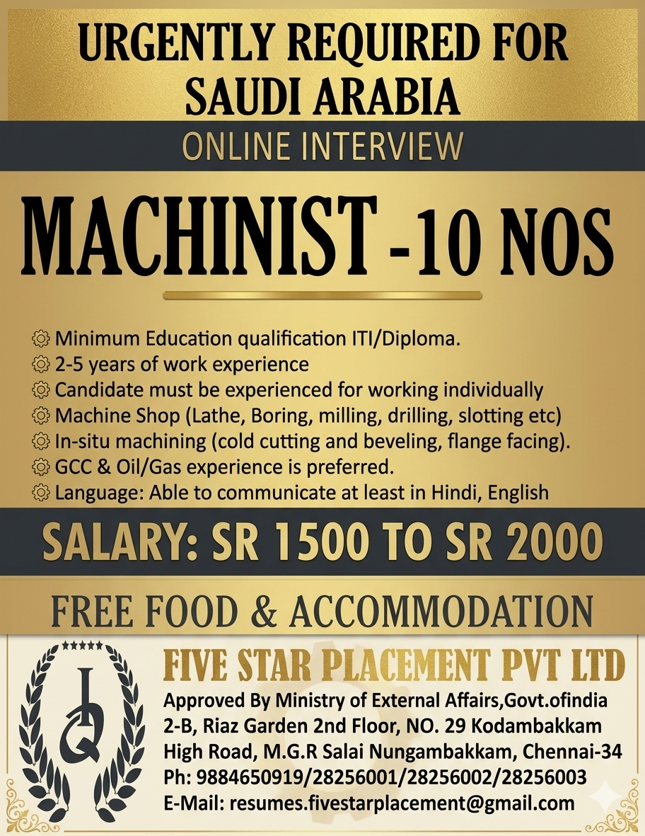 URGENT REQUIREMENT FOR SAUDI ARABIA