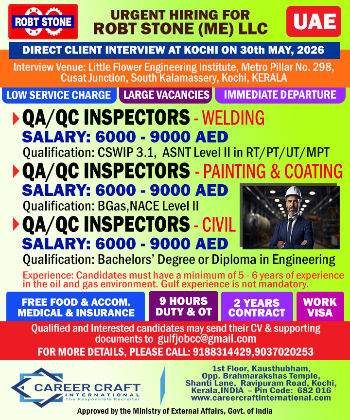 CLIENT INTERVIEW AT KOCHI ON 30TH MAY, 2026 FOR ROBT STONE, UAE