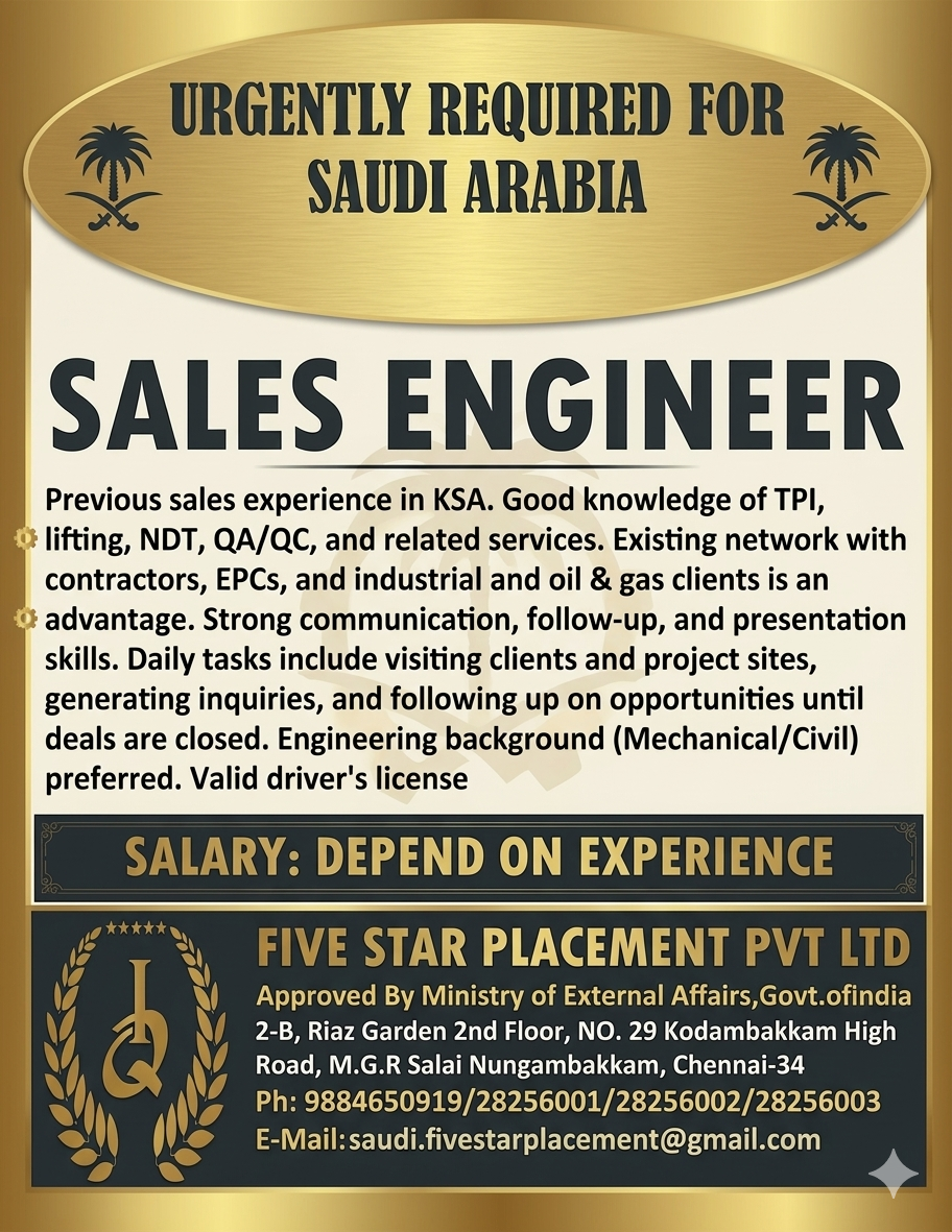 URGENT REQUIREMENT FOR SAUDI ARABIA