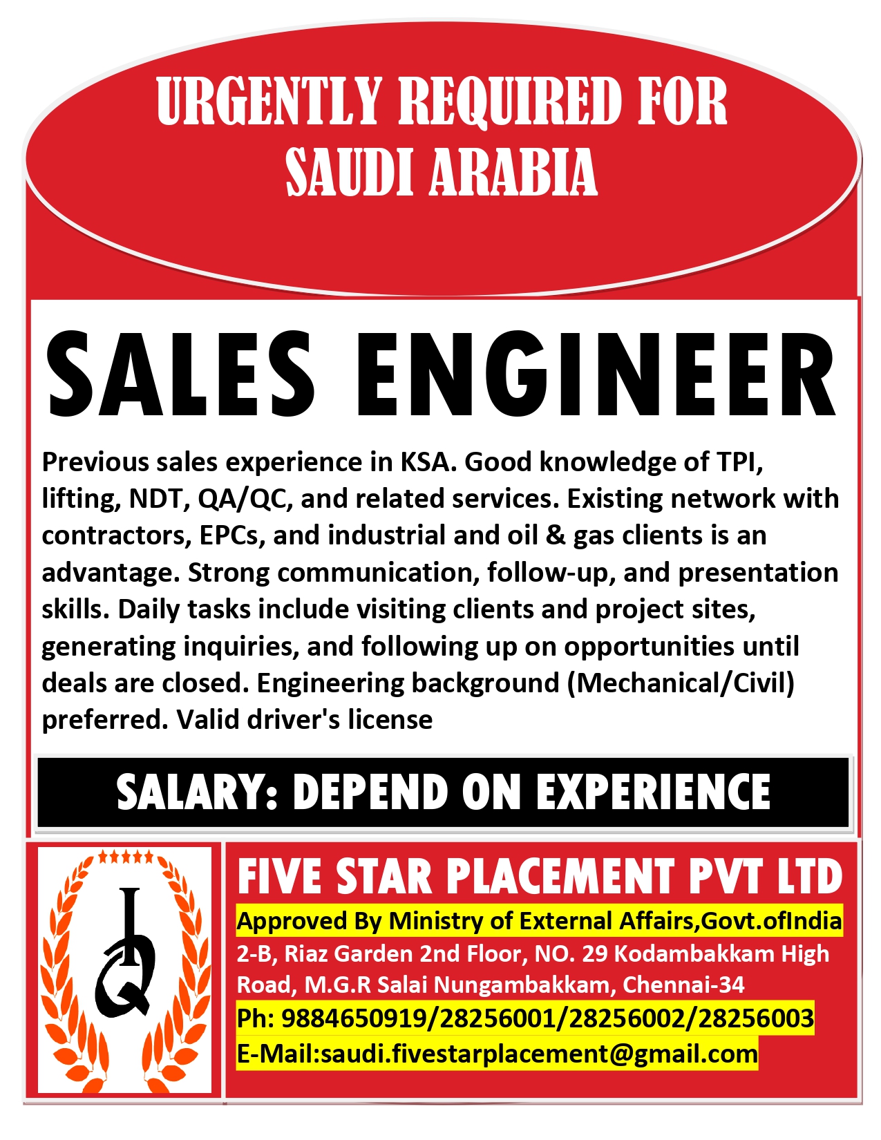 URGENT REQUIREMENT FOR SAUDI ARABIA