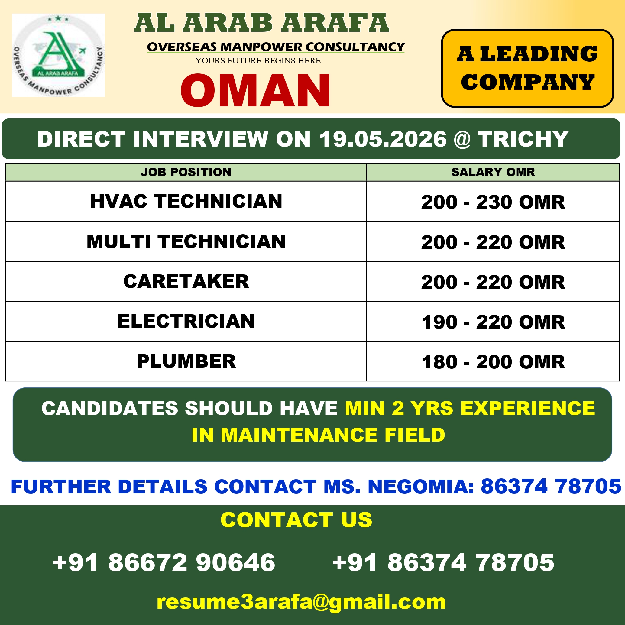 DIRECT CLIENT INTERVIEW ON 19.05.2026 @ TRICHY