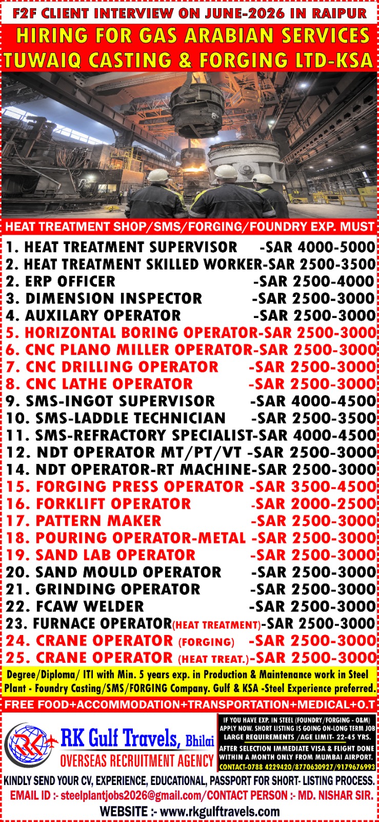 HIRING FOR A GAS ARABIA COMPANY FOR THEIR TUWAIQ STEEL – KSA 