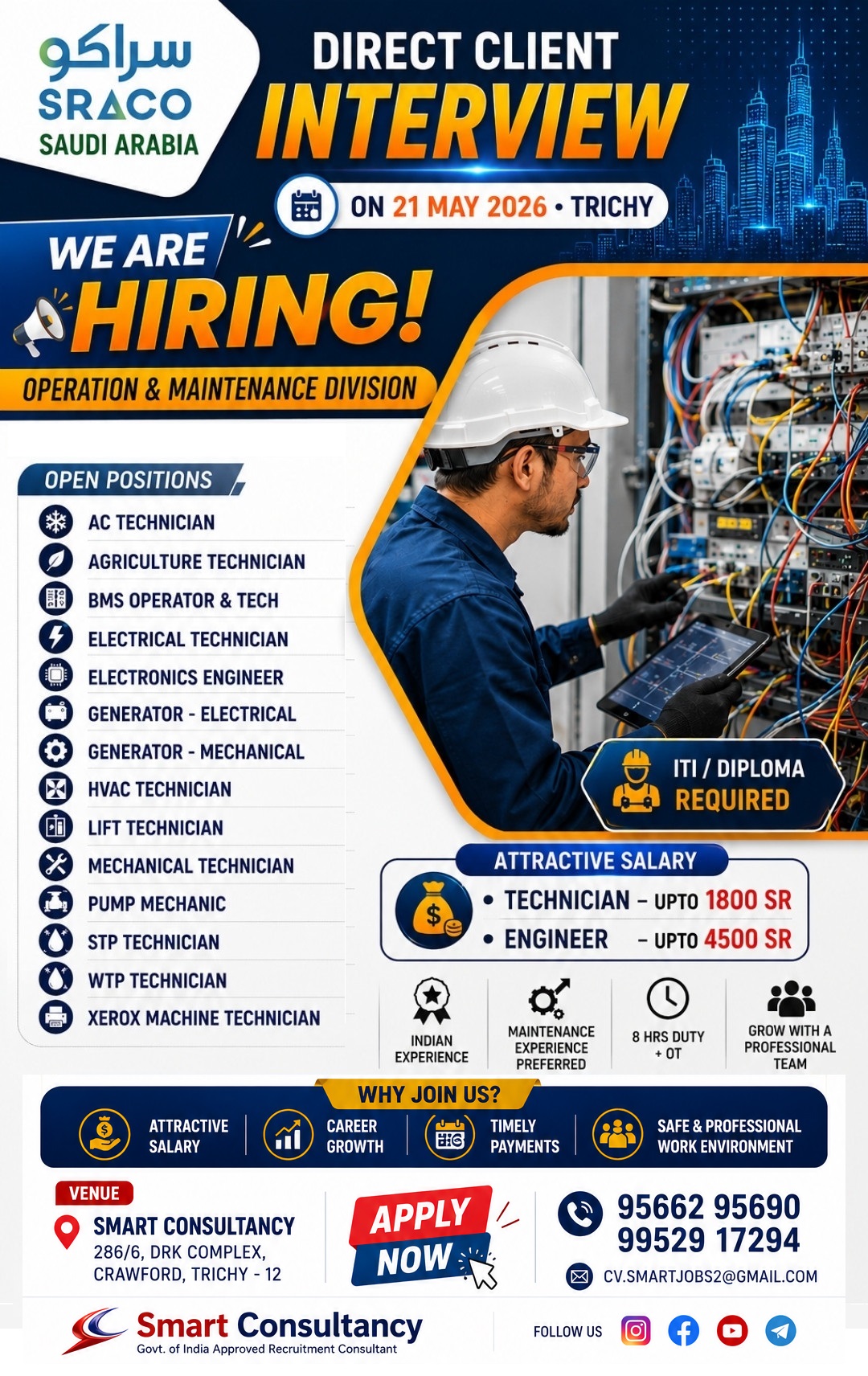Gulf Job Opportunity – Saudi Arabia   | Direct Client Interview on 21 MAY in Trichy
