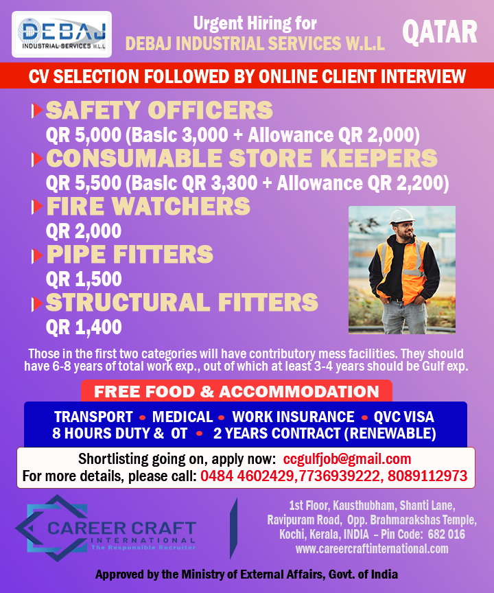 Urgent requirement for Debaj, Qatar –
