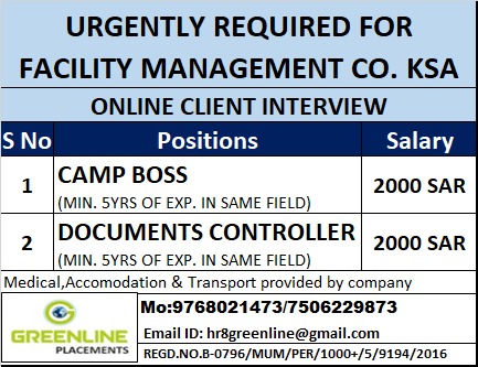 URGENTLY REQUIRED FOR FACILITY MANAGEMENT CO. KSA