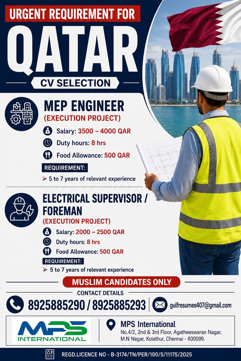 URGENT REQUIREMENT FOR QATAR CV SELECTION