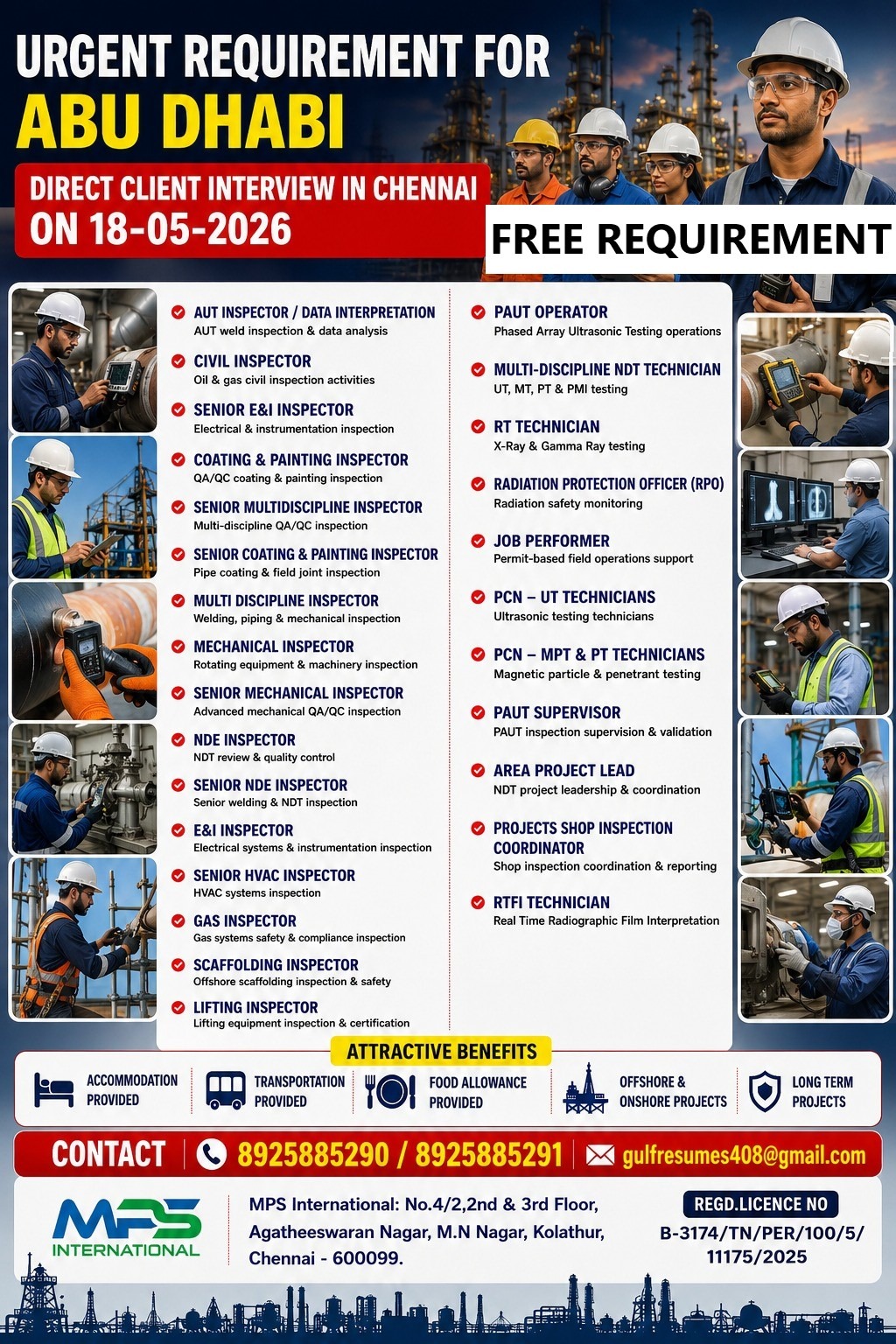 URGENT REQUIREMENT FOR ABU DHABI DIRECT CLIENT INTERVIEW @ CHENNAI ON 18-05-2026