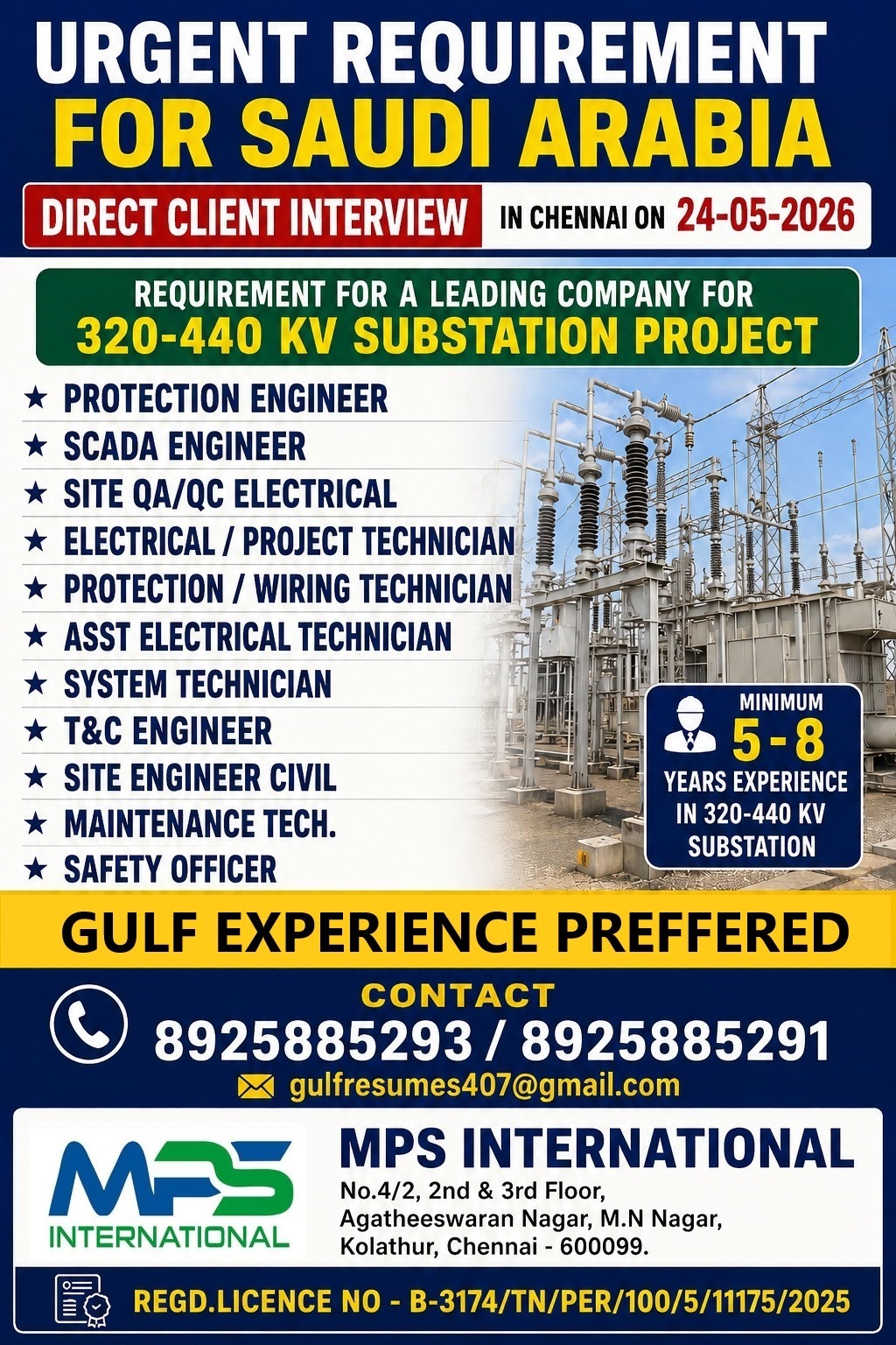 URGENT REQUIREMENT FOR SAUDI ARABIA DIRECT CLIENT INTERVIEW IN CHENNAI ON 24-05-2026