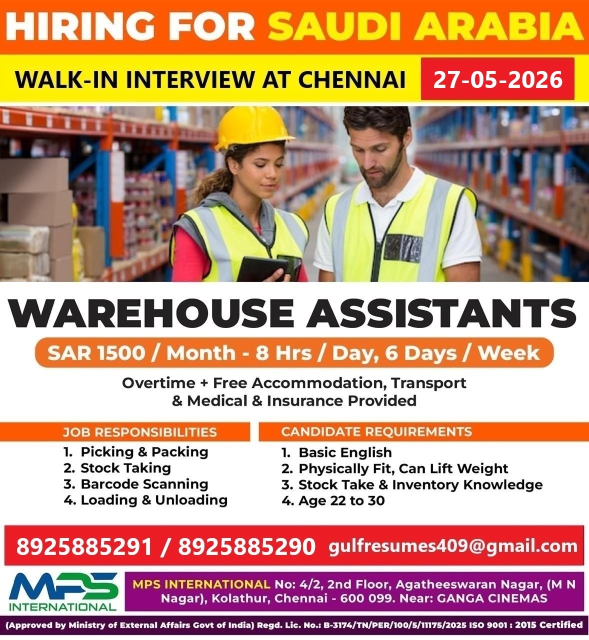 HIRING FOR SAUDI ARABIA WALK-IN INTERVIEW IN CHENNAI ON 27-05-2026