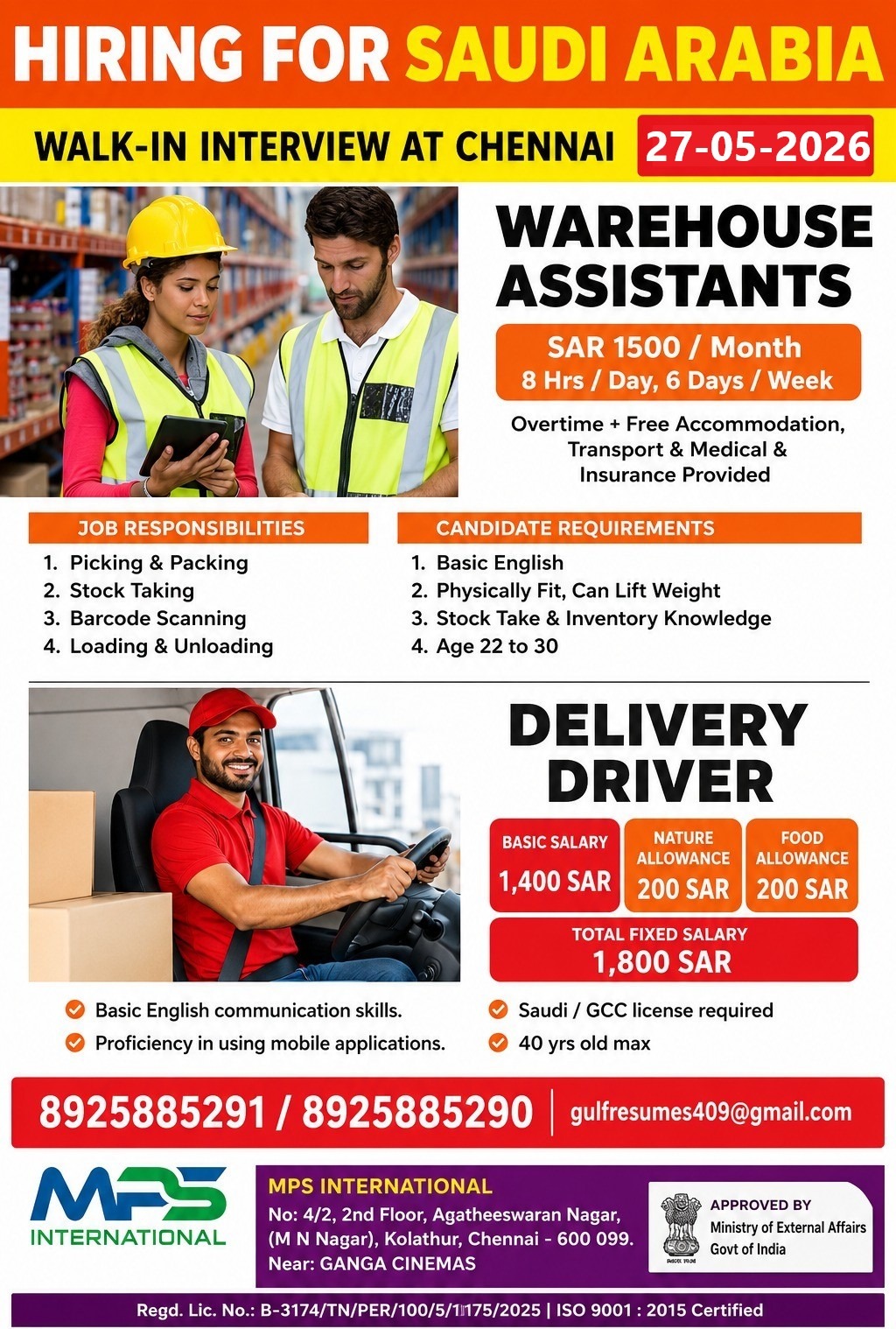HIRING FOR SAUDI ARABIA WALK-IN INTERVIEW AT CHENNAI – 27-05-2026