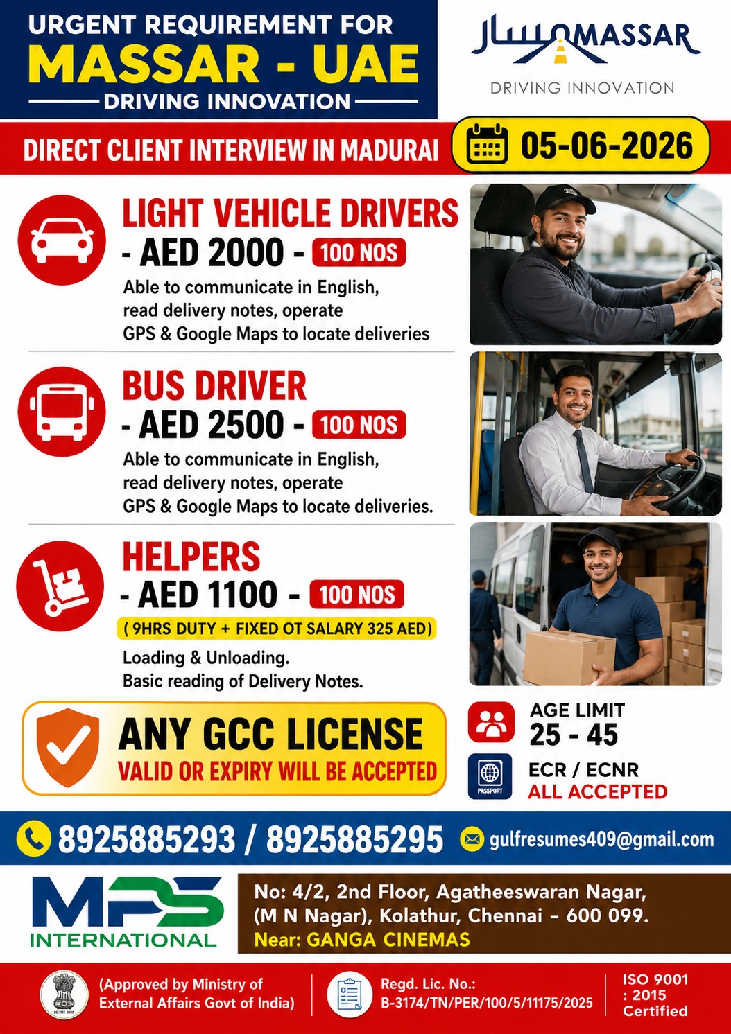 URGENT REQUIREMENT FOR MASSAR – UAE DRIVING INNOVATION DIRECT CLIENT INTERVIEW IN MADURAI ON 05-06-2026
